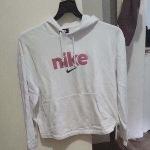 Nike White Hoodie with Pink Logo